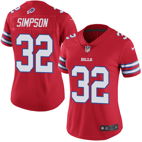 Women's Limited O. J. Simpson Nike Jersey Red - #32 Rush NFL Buffalo Bills